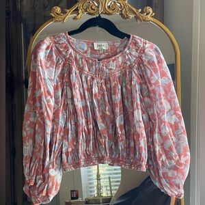 Joie May Cropped Floral-Print Blue and Pink Blouse